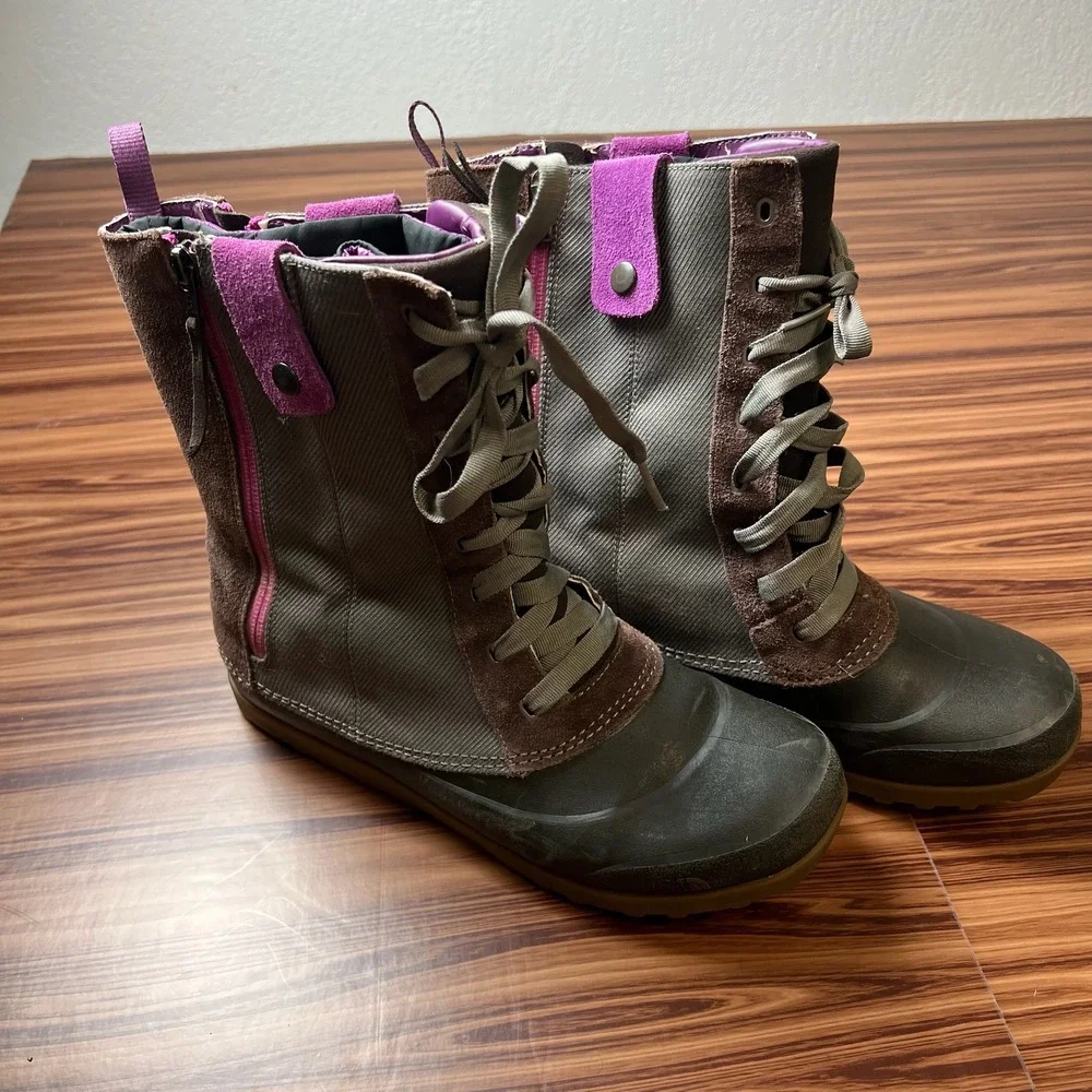 The North Face Heatseeker Boots Womens 9 Brown Purple Insulated Snow Duck Boots